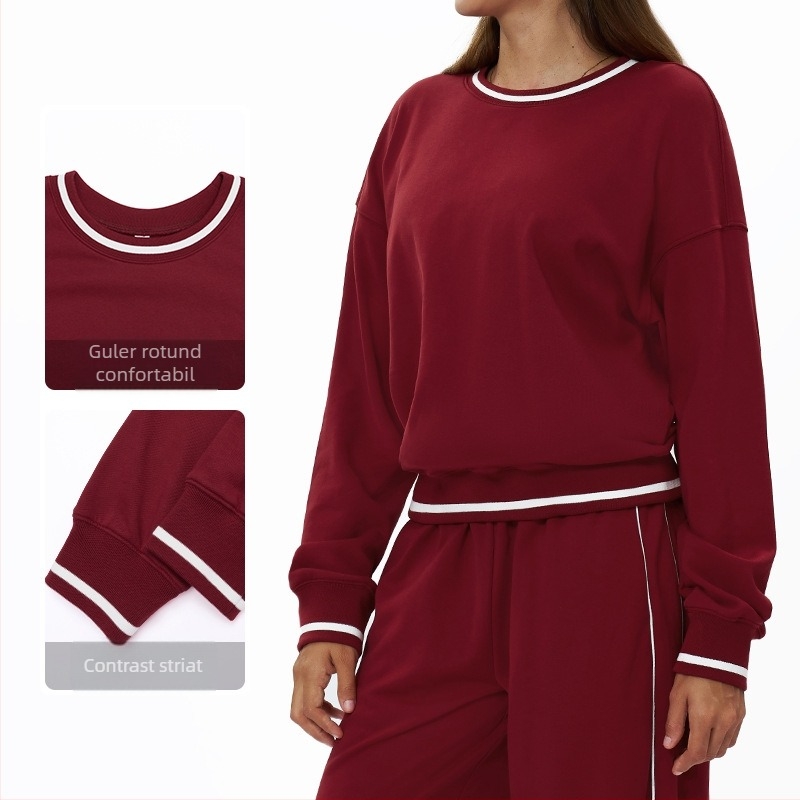 Hanorac de toamnă în culori contrastante, mâneci lungi, croială lejeră, decolteu rotund, top sport pentru exterior 7028