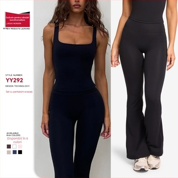 Top sportiv fără mâneci pentru femei și set de pantaloni de lungime medie pentru yoga, pilates și antrenamente în aer liber