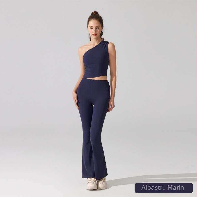 Gimsloads Set de yoga antibacterian pentru femei – pantaloni cu talie înaltă pentru ridicarea șoldurilor, croială micro‑flare, top sport fără mâneci cu umeri la vedere și spate deschis, sutien integrat