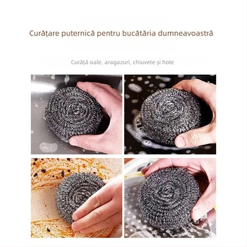 Bilă mare din sârmă de oțel inoxidabil, fără scame, ambalaj individual, ustensilă de bucătărie pentru curățat vasele