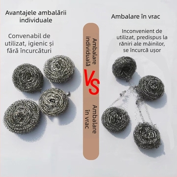 Bilă mare din sârmă de oțel inoxidabil, fără scame, ambalaj individual, ustensilă de bucătărie pentru curățat vasele