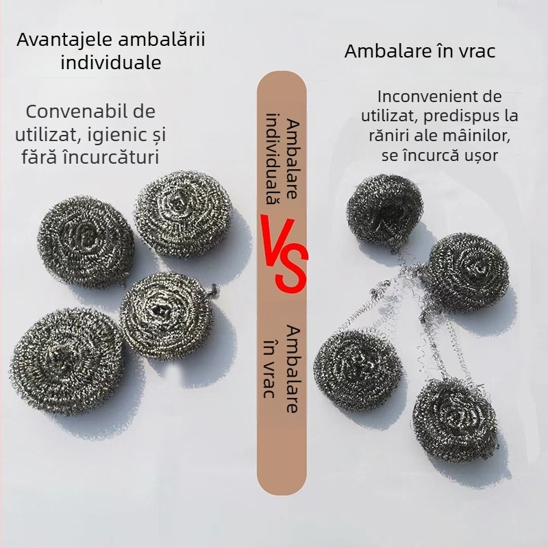 Bilă mare din sârmă de oțel inoxidabil, fără scame, ambalaj individual, ustensilă de bucătărie pentru curățat vasele