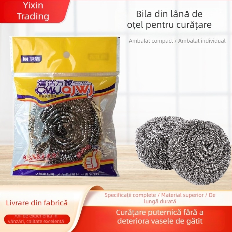 Bilă mare din sârmă de oțel inoxidabil, fără scame, ambalaj individual, ustensilă de bucătărie pentru curățat vasele