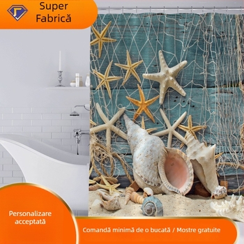 Set de baie din trei piese: perdea de duș din poliester impermeabilă cu imprimare 3D de tip desen animat, covoraș de baie și covoraș pentru toaletă