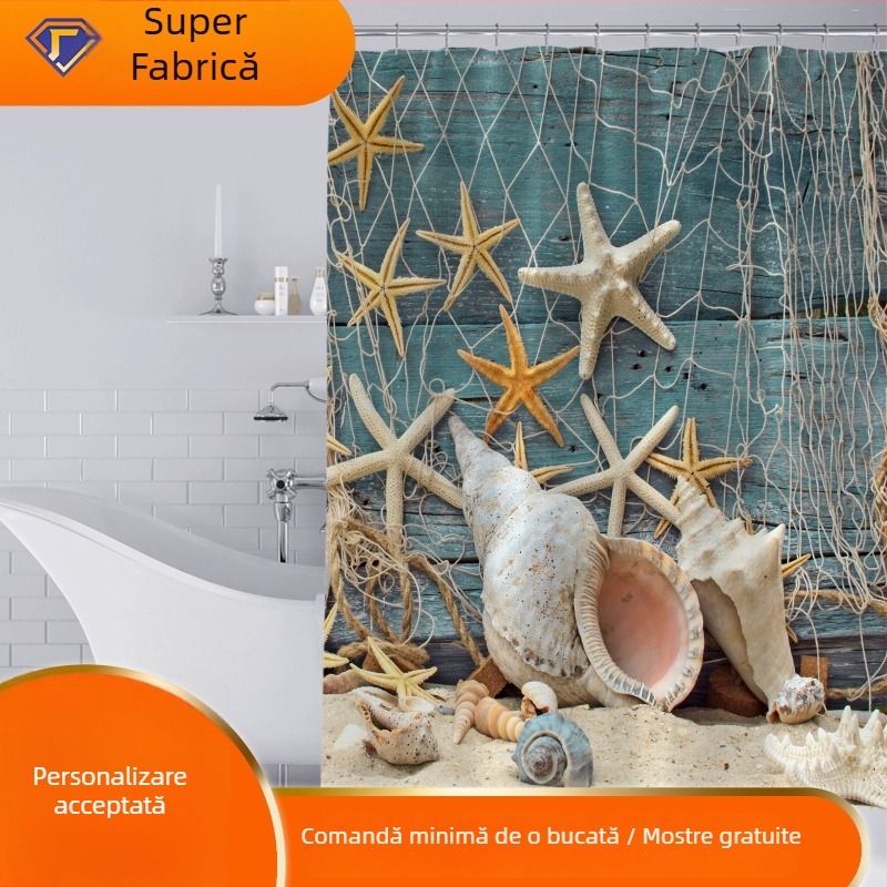 Set de baie din trei piese: perdea de duș din poliester impermeabilă cu imprimare 3D de tip desen animat, covoraș de baie și covoraș pentru toaletă