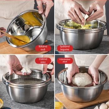 Oțel inoxidabil 304, vas rotund îngroșat pentru uz casnic, bol pentru supă, bol pentru mixat ouă, recipient alimentar pentru condimente, vas pentru legume