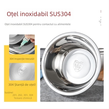 Oțel inoxidabil 304, vas rotund îngroșat pentru uz casnic, bol pentru supă, bol pentru mixat ouă, recipient alimentar pentru condimente, vas pentru legume