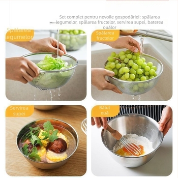 Stil japonez minimalist, bol din oțel inoxidabil 304 pentru coacere și gătit, pentru bucătărie de acasă — frământarea aluatului, bătutul ouălor și bol pentru salată