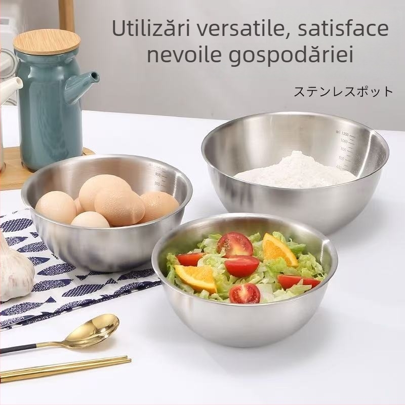 Stil japonez minimalist, bol din oțel inoxidabil 304 pentru coacere și gătit, pentru bucătărie de acasă — frământarea aluatului, bătutul ouălor și bol pentru salată