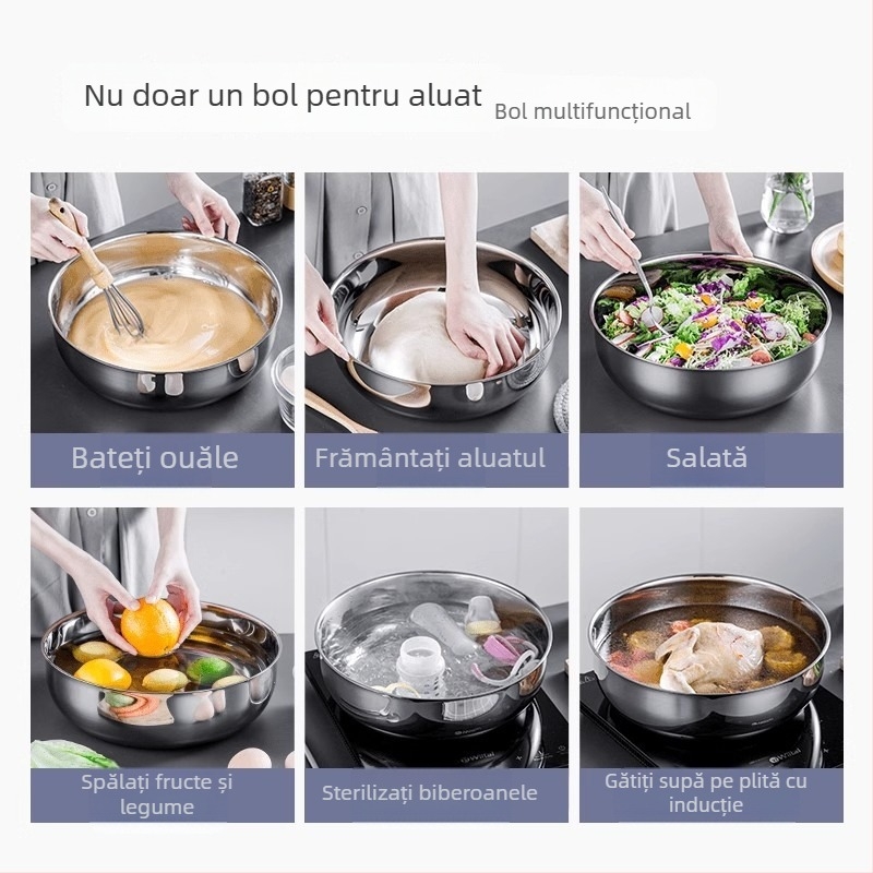 Vas de bucătărie din oțel inoxidabil gros cu capac, pentru spălat legume și frământat aluat, 201 oțel inoxidabil
