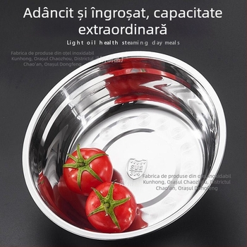 Vas de bucătărie din oțel inoxidabil 304, rotund, îngroșat, pentru supă, ulei, spălarea legumelor și bătut ouăle