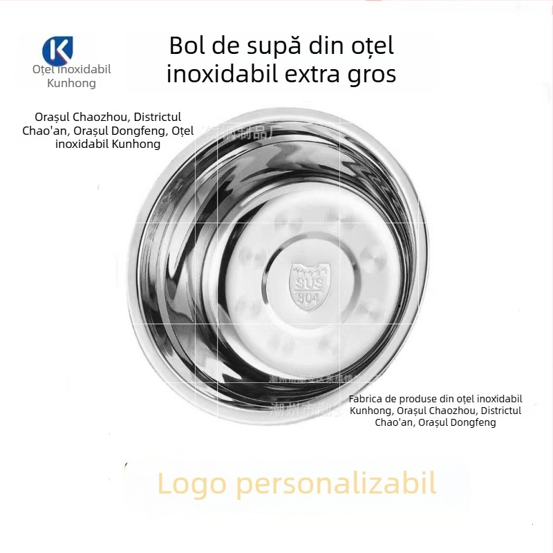 Vas de bucătărie din oțel inoxidabil 304, rotund, îngroșat, pentru supă, ulei, spălarea legumelor și bătut ouăle