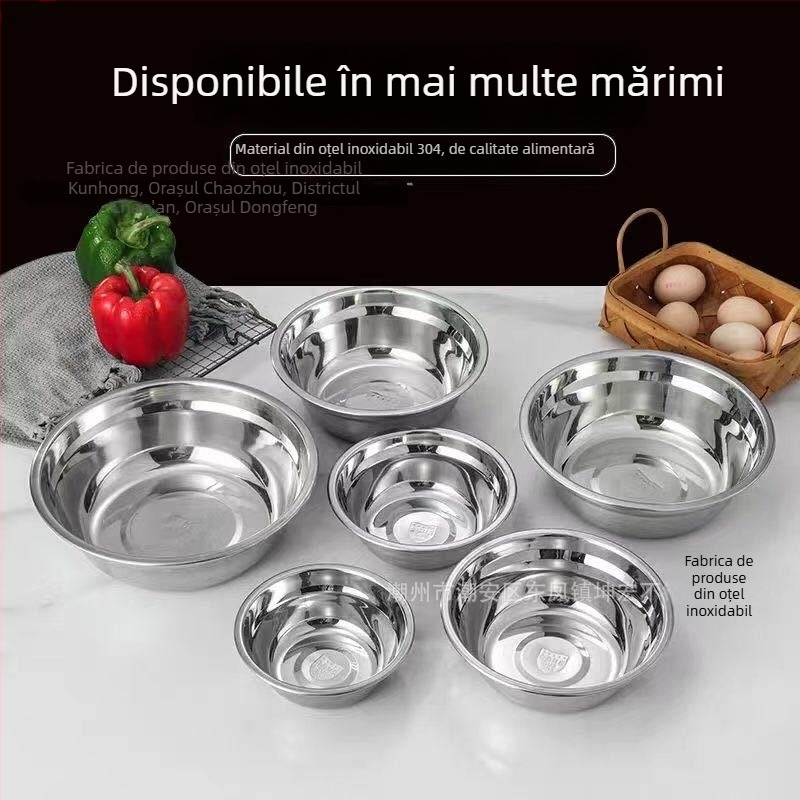 Vas de bucătărie din oțel inoxidabil 304, rotund, îngroșat, pentru supă, ulei, spălarea legumelor și bătut ouăle