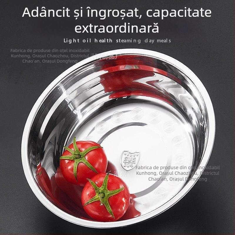 Vas de bucătărie din oțel inoxidabil 304, rotund, îngroșat, pentru supă, ulei, spălarea legumelor și bătut ouăle
