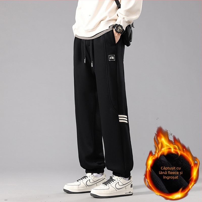 Pantaloni sport casual încălziți cu fleece pentru adolescenți băieți, mărime plus