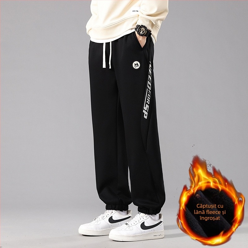 Pantaloni sport casual încălziți cu fleece pentru adolescenți băieți, mărime plus