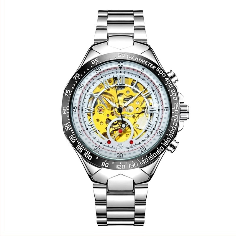 G055 Ceas mecanic automatic pentru bărbați, design skeleton, stil business, 44 mm