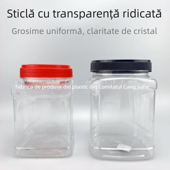 Borcan păstrare alimentară pătrat, gură largă, cu capac; recipient multifuncțional pentru cereale, ceai, fructe uscate, fistic și carne uscată; ușor de manevrat