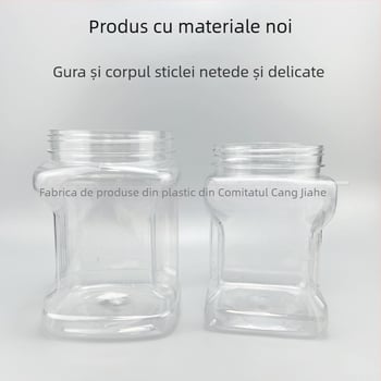 Borcan păstrare alimentară pătrat, gură largă, cu capac; recipient multifuncțional pentru cereale, ceai, fructe uscate, fistic și carne uscată; ușor de manevrat