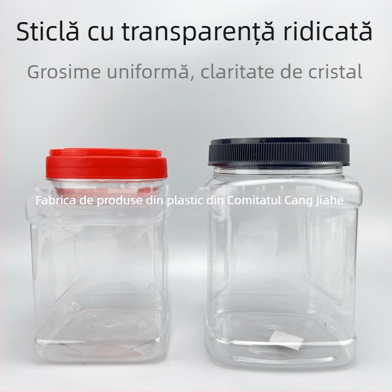 Borcan păstrare alimentară pătrat, gură largă, cu capac; recipient multifuncțional pentru cereale, ceai, fructe uscate, fistic și carne uscată; ușor de manevrat