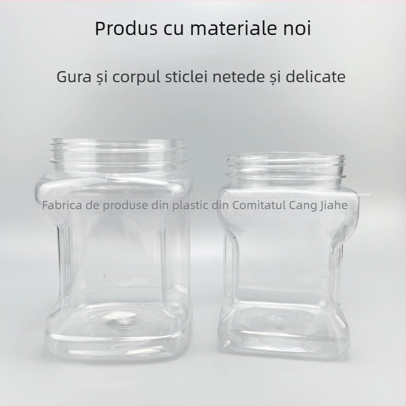 Borcan păstrare alimentară pătrat, gură largă, cu capac; recipient multifuncțional pentru cereale, ceai, fructe uscate, fistic și carne uscată; ușor de manevrat