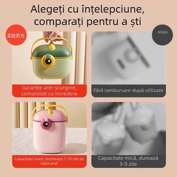 Cutie portabilă pentru lapte praf cu capac etanș cu clapetă și mâner, capacitate mare pentru hrana de bebeluși și cereale din orez