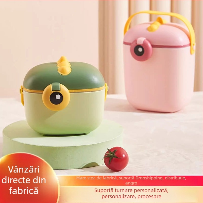 Cutie portabilă pentru lapte praf cu capac etanș cu clapetă și mâner, capacitate mare pentru hrana de bebeluși și cereale din orez