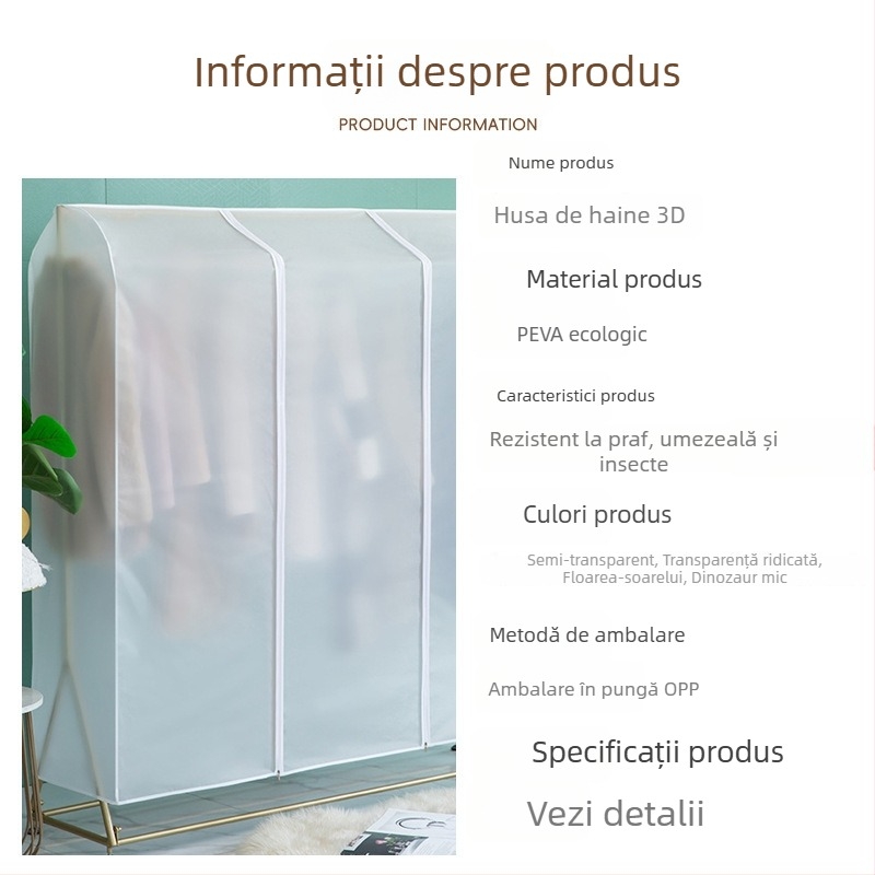 Husă de praf pentru haine PEVA cu model personalizabil, groasă, impermeabilă pentru garderobă