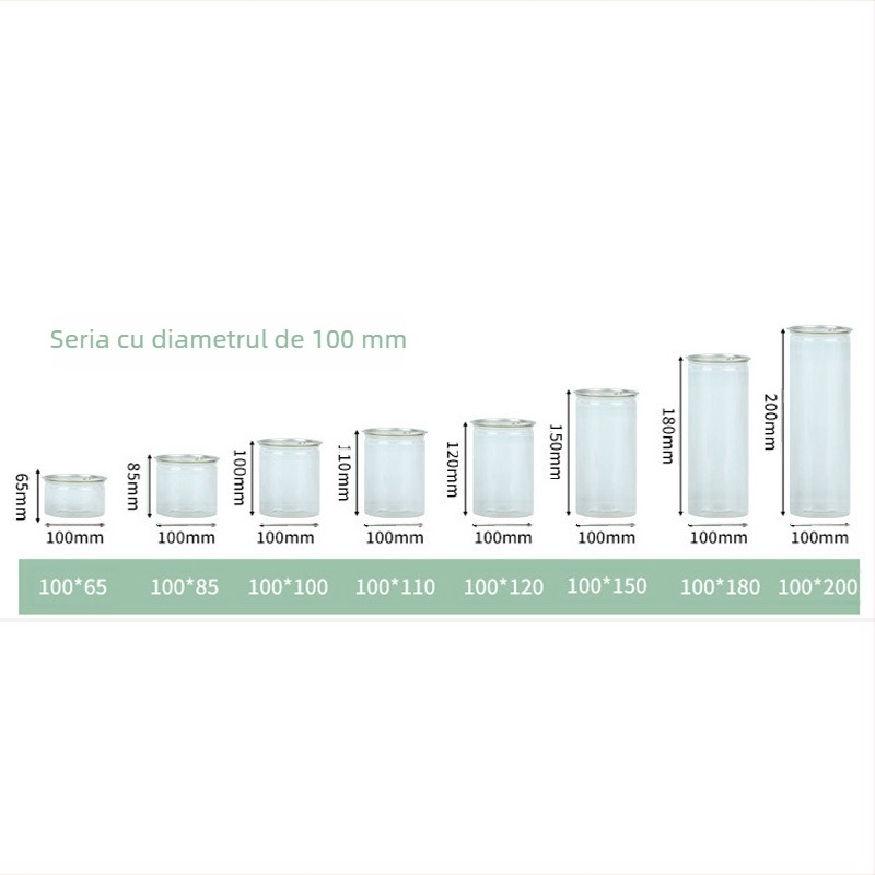 Recipient din plastic PET transparent cu gură largă de 85 mm, capac cu închidere prin clic pentru depozitare alimentară