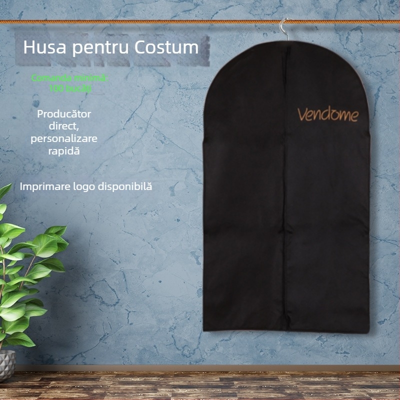 Husă din materiale nețesute pentru costum, cu fermoar, pentru agățat, utilizare casnică, protecție împotriva prafului și umezelii