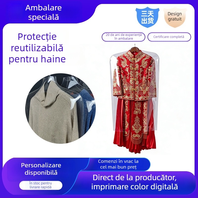 Husă transparentă, îmbunătățită, pentru protecția hainelor împotriva prafului, din plastic, pentru paltoane și costume