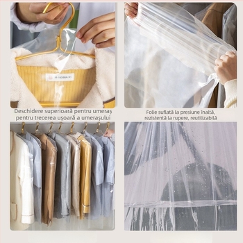 Sac transparent pentru haine, pentru agățat, protecție împotriva prafului și depozitare a garderobei