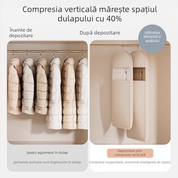 Husă de praf pentru haine cu agățare, pentru paltoane din puf, cu fereastră transparentă pentru dulap