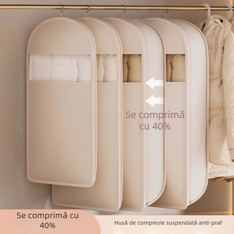 Husă de praf pentru haine cu agățare, pentru paltoane din puf, cu fereastră transparentă pentru dulap
