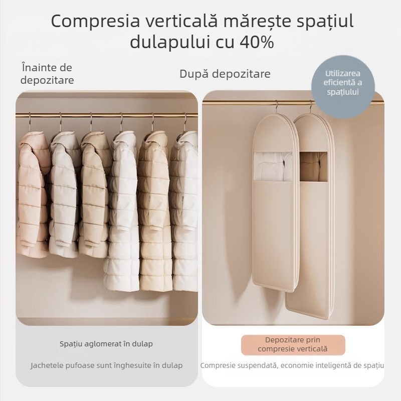 Husă de praf pentru haine cu agățare, pentru paltoane din puf, cu fereastră transparentă pentru dulap