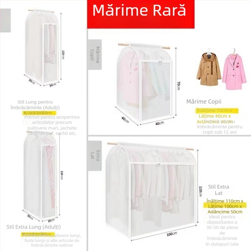 Protecție transparentă împotriva prafului pentru haine, husă pentru depozitare pe umeraș