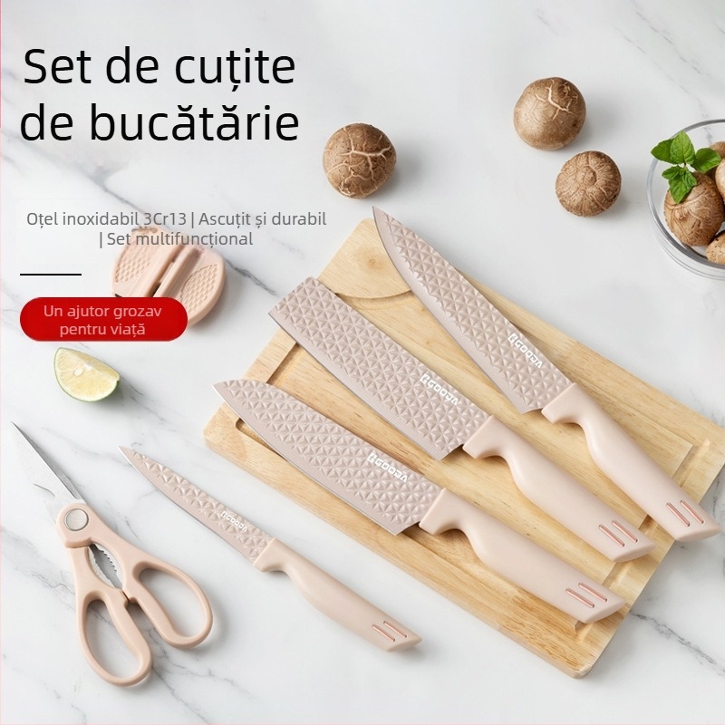 Gooda set de cuțite bucătărie din oțel inoxidabil 3Cr13, cu mâner PP, cuțit de bucătărie, set complet cu ascuțitoare și husă pentru cuțite