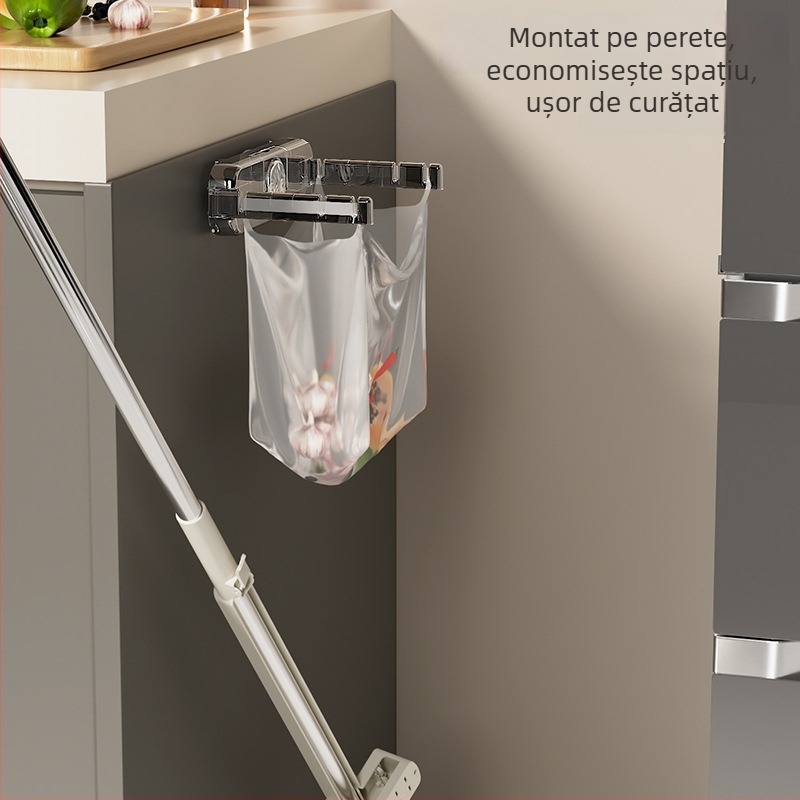 Suport pentru saci de gunoi cu ventuză, montaj pe perete, fără găuri, pliabil
