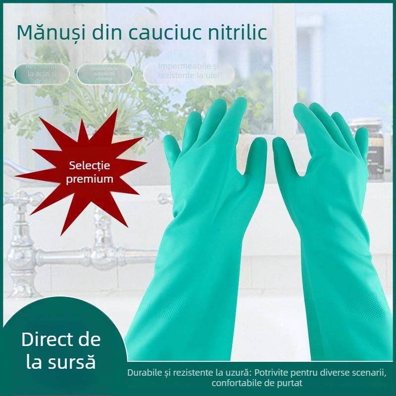 Mănuși din nitril, rezistente chimice la acizi și baze, rezistente la ulei, impermeabile, durabile, antiderapante, pentru spălat vase