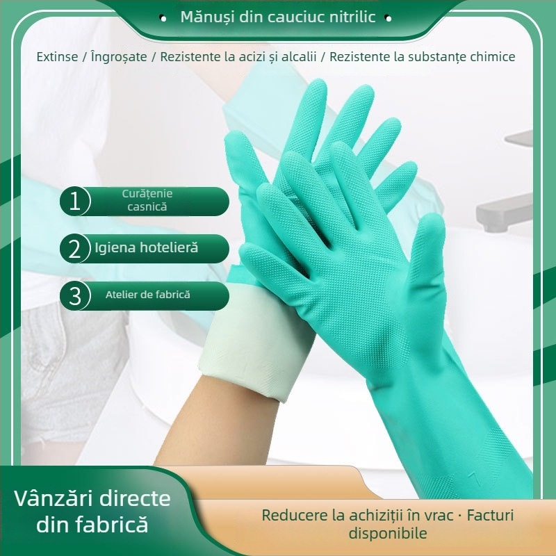 Mănuși din nitril, rezistente chimice la acizi și baze, rezistente la ulei, impermeabile, durabile, antiderapante, pentru spălat vase