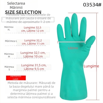 Mănuși nitril cu căptușeală de flok, 33 cm, albastre și verzi, antiderapante, rezistente la ulei, impermeabile, rezistente chimic la acizi slabi și baze