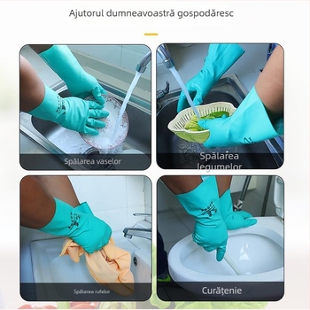 Mănuși nitril cu căptușeală de flok, 33 cm, albastre și verzi, antiderapante, rezistente la ulei, impermeabile, rezistente chimic la acizi slabi și baze