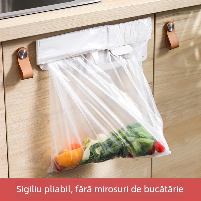 Coș de gunoi montat pe perete, cu suport pentru sacoșe pliabile, potrivit pentru bucătărie și baie