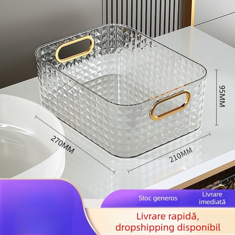 Cutie de depozitare pentru cosmetică cu model diamant, organizator de birou și bucătărie, coș pentru gustări și obiecte mici, recipient din plastic pentru uz casnic