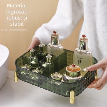 Organizator de machiaj din acrilic, stil light luxury, cu compartimente transparente pentru cosmetice și îngrijire a pielii