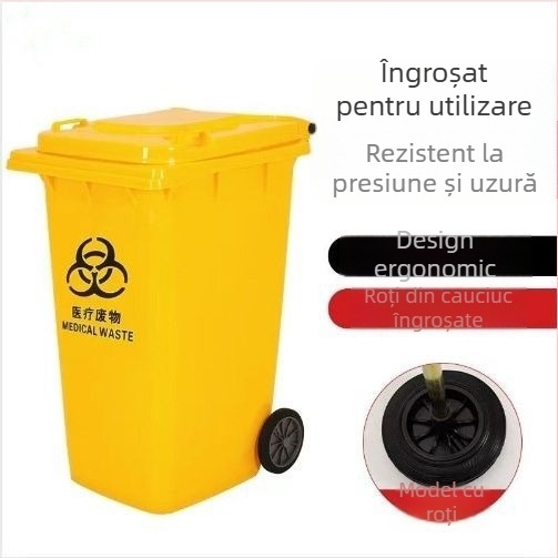 Coș de gunoi medical cu pedale, galben, capacitate mare, pentru spitale și clinici, cu capac