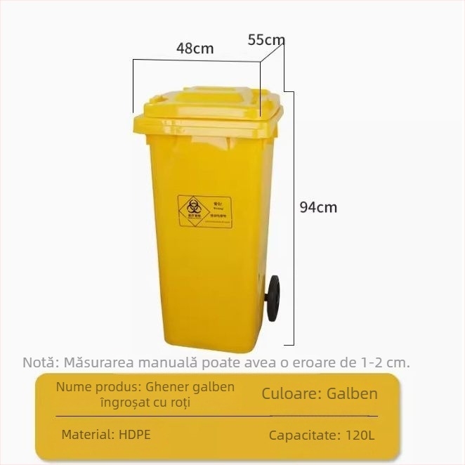Coș de gunoi medical cu pedale, galben, capacitate mare, pentru spitale și clinici, cu capac