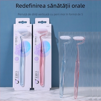 Periuță de dinți Aishukou cu formă S, peri moi și mâner din cristal, ambalaj individual, model A925