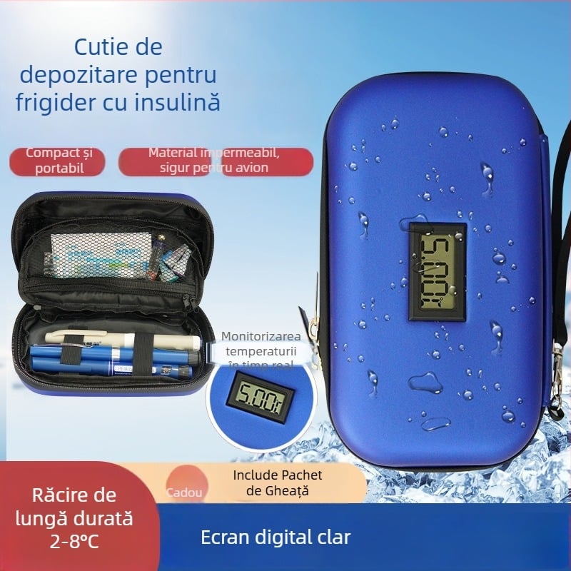 Sac de depozitare insulină, cutie frigorifică, husă de transport pentru stilou de injecție, cutie izolată de răcire cu afișaj de temperatură