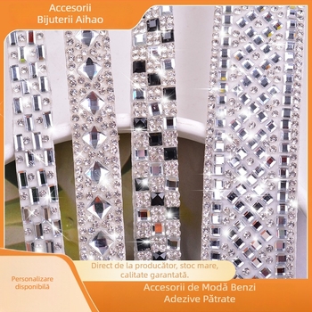 DIY benzi autoadezive cu cristale de sticlă în formă de diamant pentru îmbrăcăminte, încălțăminte și genți, cu bază adezivă
